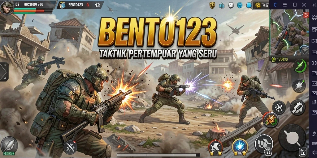 Screenshot utama dari gameplay seru BENTO123 dalam aksi pertempuran.
