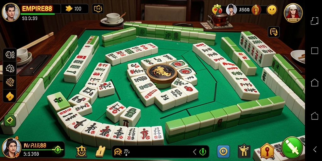 Screenshot gameplay EMPIRE88 dengan ubin Mahjong yang menarik.