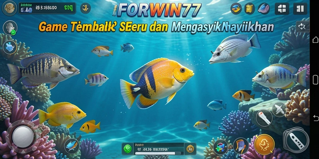 Tampilan permainan seru di FORWIN77 dengan ikan berwarna-warni.