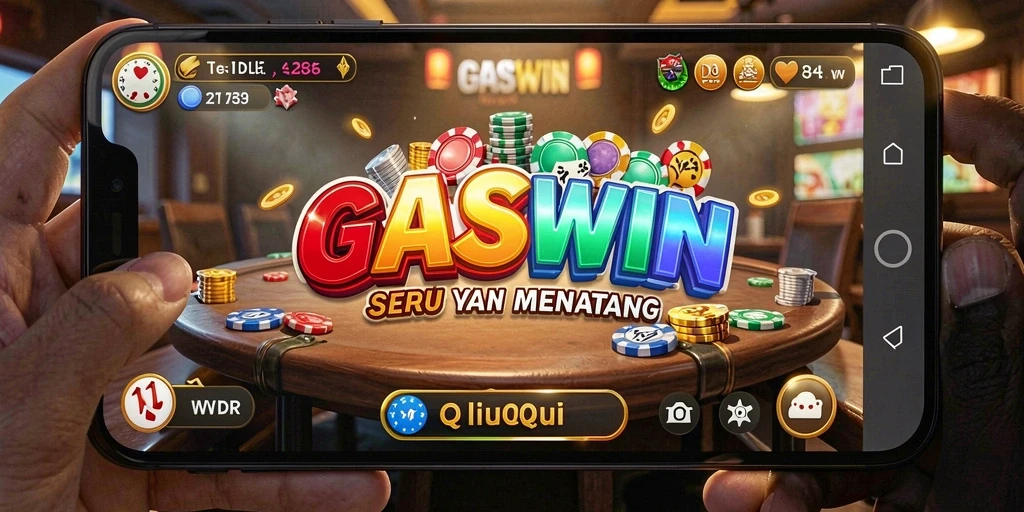 Screenshot utama GASWIN menampilkan aksi seru permainan QiuQiu.