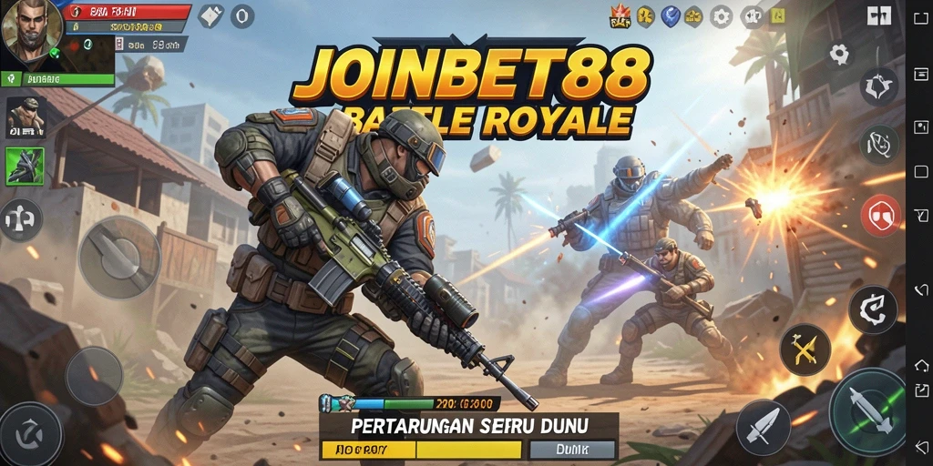 Tangkapan layar permainan JOINBET88 menunjukkan aksi seru bertempur di arena Battle Royale.