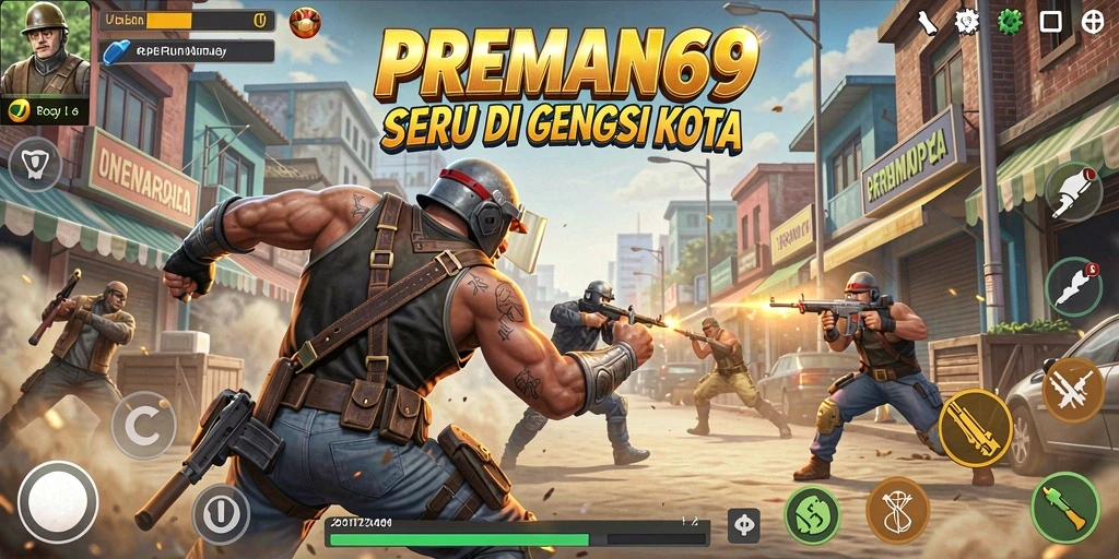 Tampilan gameplay seru di PREMAN69 saat pertempuran intens.