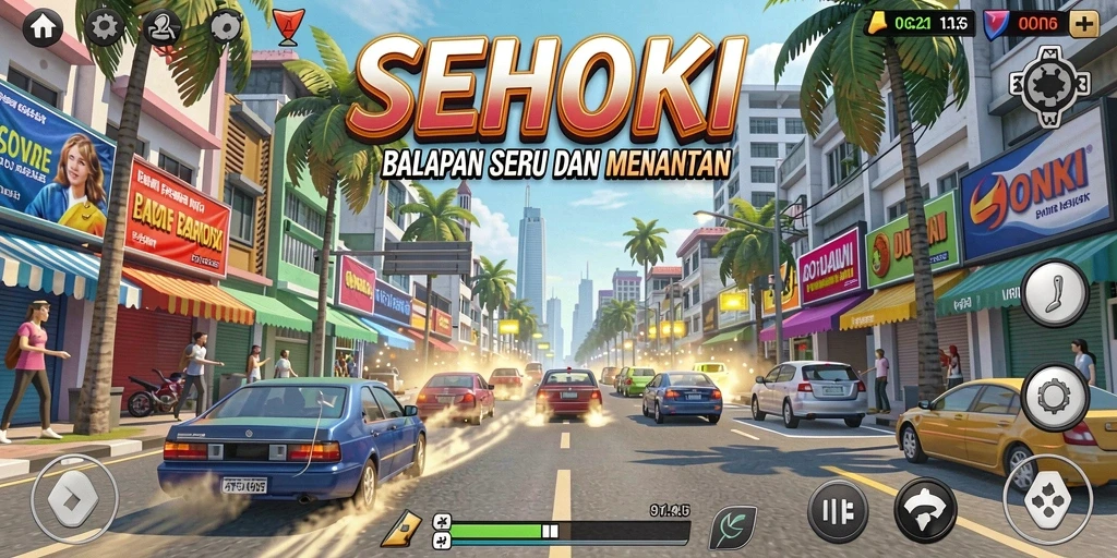 Tampilan gameplay SEHOKI yang mendebarkan dengan balapan cepat.