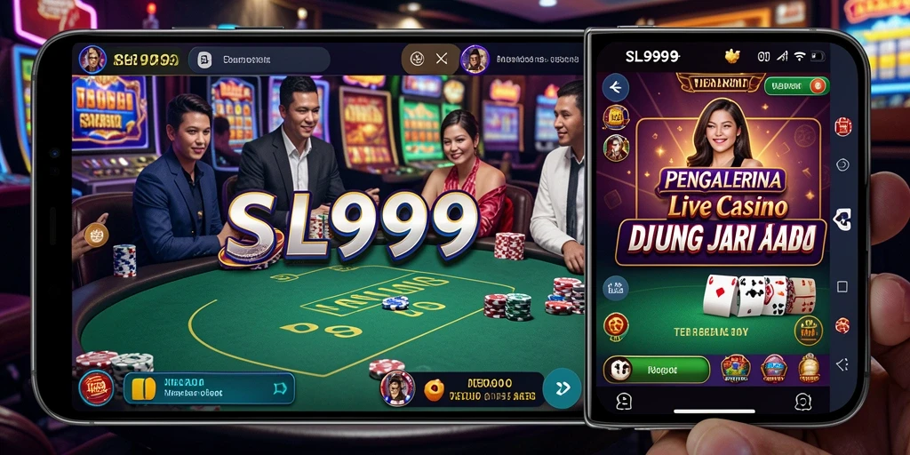 Screenshot SL999 menampilkan dealer langsung dan suasana kasino yang hidup.