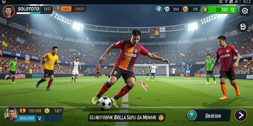 Screenshot gameplay <strong>SOLOTOTO</strong> menampilkan pertandingan sepak bola yang seru.