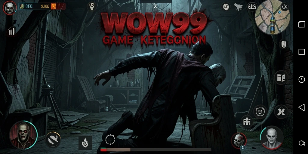 Tangkapan layar gameplay WOW99 menampilkan suasana horor yang intens.